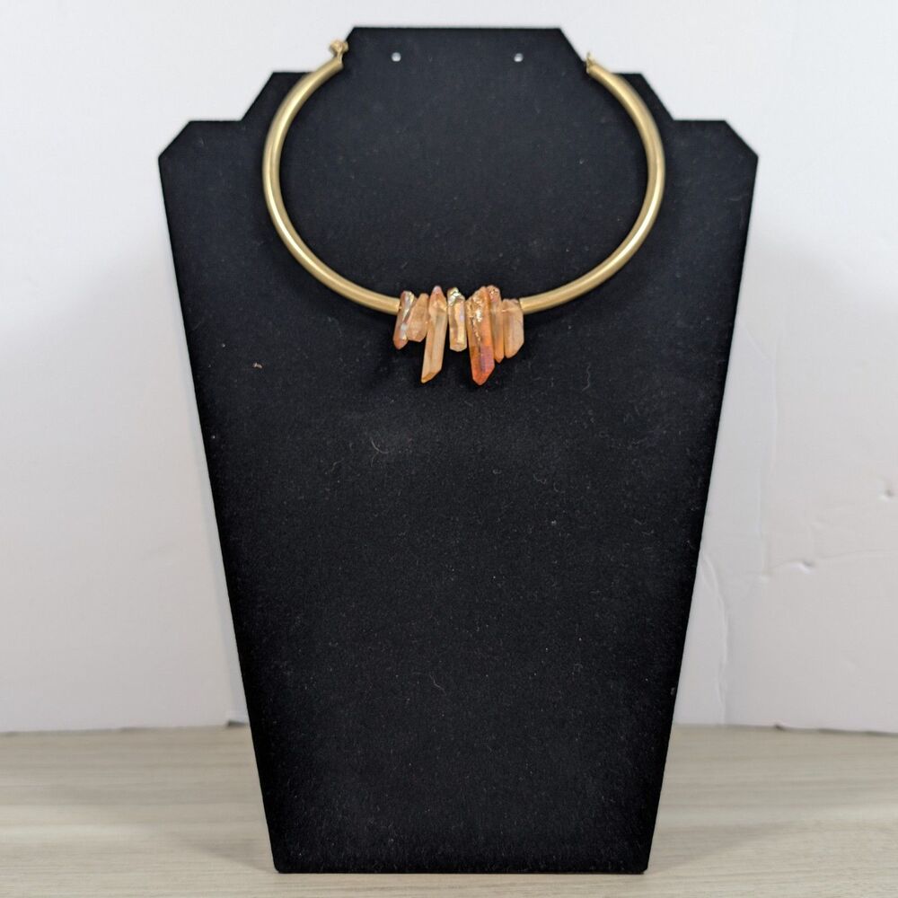 Luna Norte Quartz Crystal Choker Necklace Gold Tone Raw Stone Statement